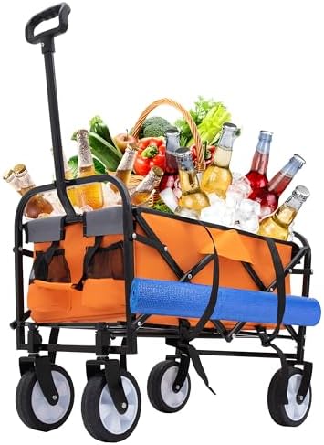 Collapsible Folding Wagon Cart - Lightweight All-Terrain Utility Cart for Camping, Shopping, Gardening, Sports, and Fishing - Portable, Durable, Easy to Store