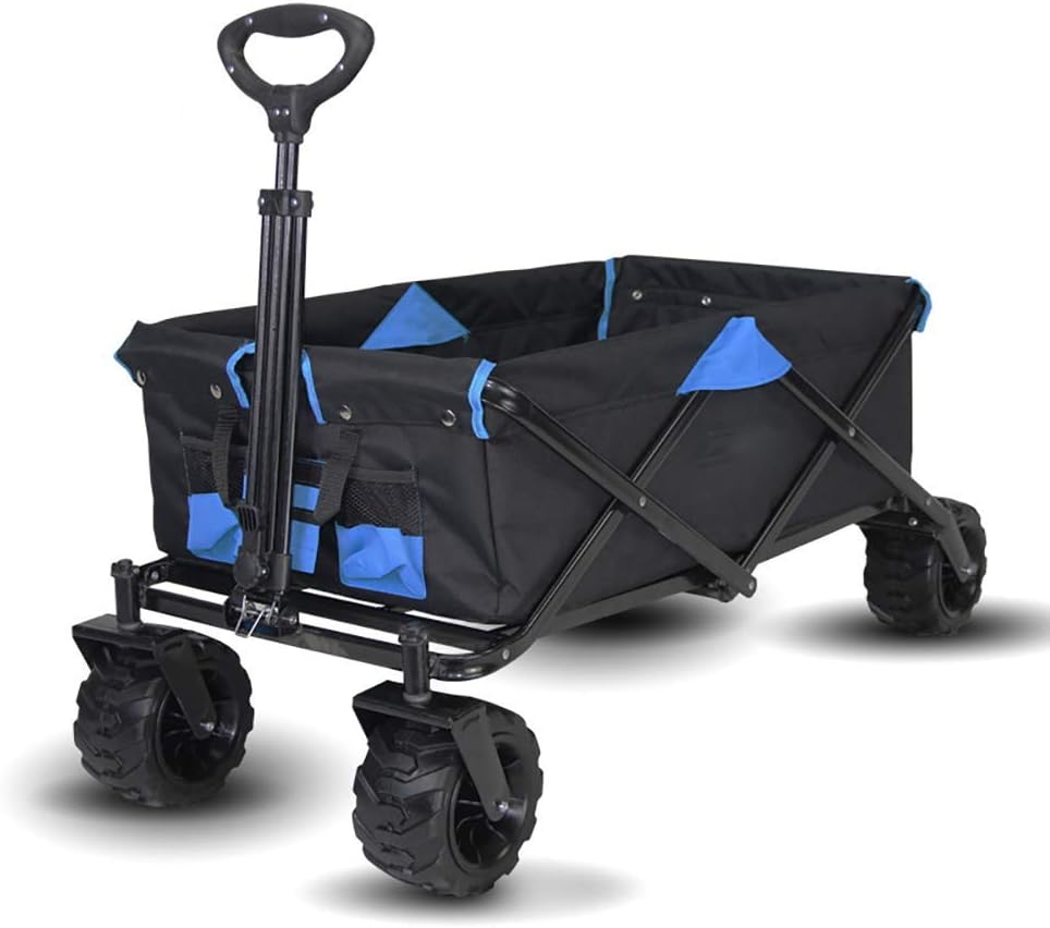 Foldable Wagon, All-Terrain Wheel Garden Cart Portable Dual-Brake Telescopic Pull Rod Multi-Speed Adjustment Pusher Rear Wheel Rotary