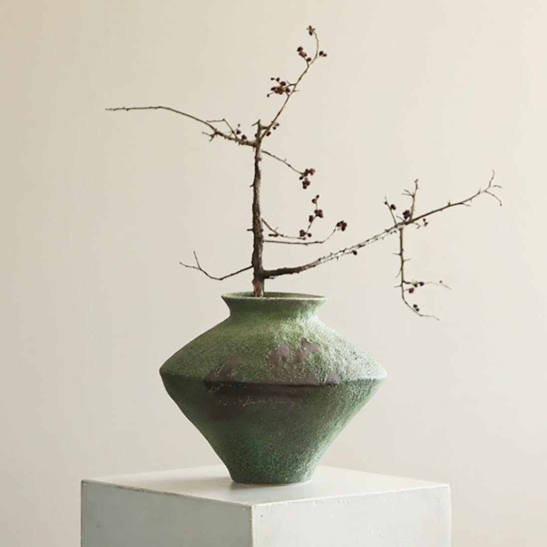 Large Green Rustic Ceramic Flower Vase Wabi Sabi Stoneware Planter Pot for Garden Home Decor Farmhouse Decor