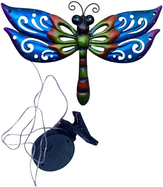 WAIU Solar LED Dragonfly Metal Wall Art, Outdoor Waterproof Garden Lights for Yard Fence Patio Outside Decor