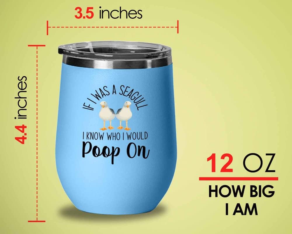 Bird Lover Blue Edition Wine Tumbler 12oz - Seagull poop on - Hummingb