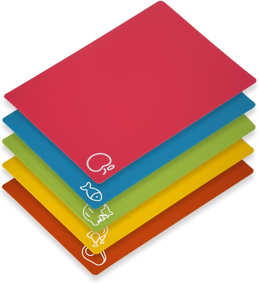 Goodluck 5 Pieces Flexible Cutting Boards, BPA Free Plastic Cutting Boards for Kitchen, Non Slip Cutting Mat for Meat and Vegetables