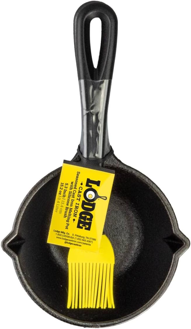 Lodge 15.2 Ounce Cast Iron Melting Pot + Silicone Basting Brush - Unpa