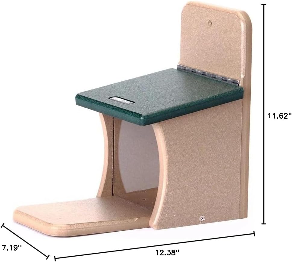Birds Choice SNSQ Recycled Squirrel Munch Box, Squirrel Feeders, 7-3/16"L X 12-3/8"W X 11-5/8"H, Taupe w/ Green Roof