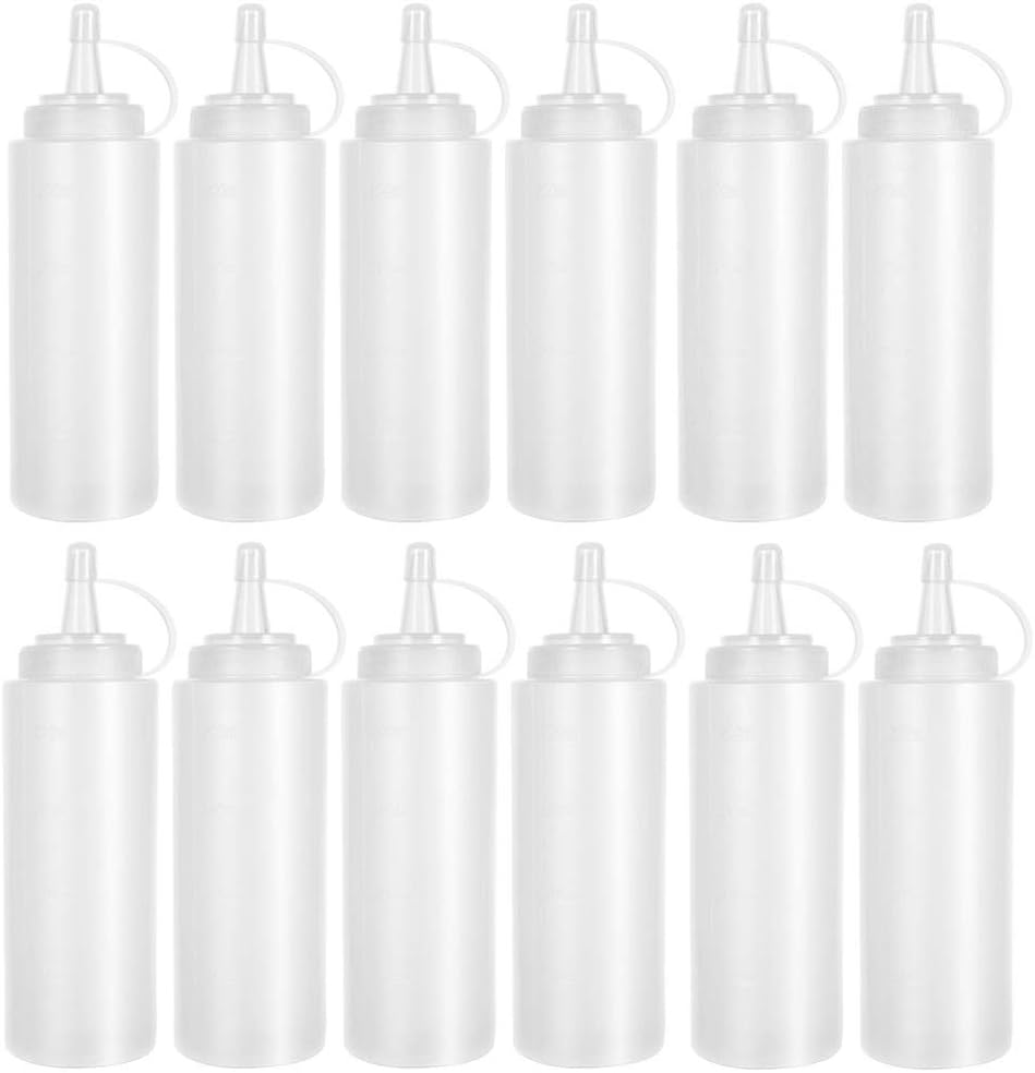 12 Pack 8 oz Plastic Squeeze Bottles Multipurpose Squirt Bottles for Ketchup,Condiments,BBQ Sauce,Dressing,Barbecue,Grilling,Crafts,Syrup and More