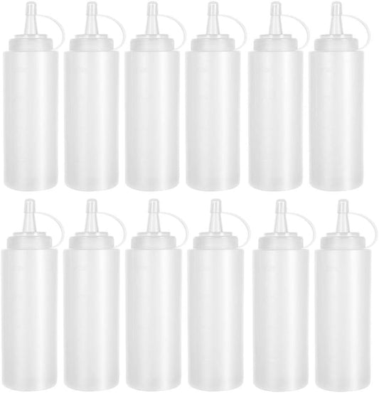 12 Pack 8 oz Plastic Squeeze Bottles Multipurpose Squirt Bottles for Ketchup,Condiments,BBQ Sauce,Dressing,Barbecue,Grilling,Crafts,Syrup and More