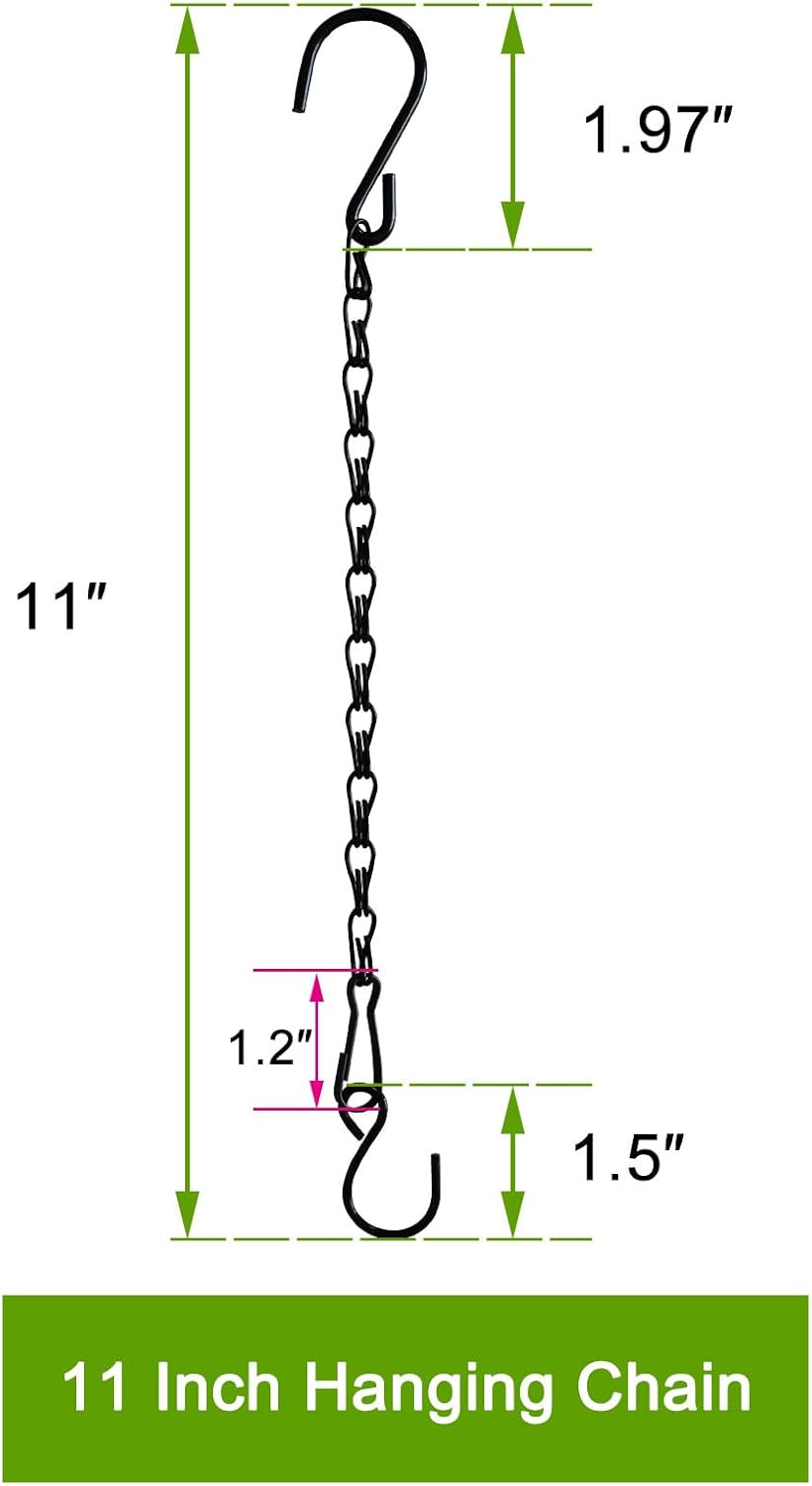 Chain for Hanging Plants,11 Inch Black Hanging Chain, Small Hanging Basket Chain Kits with Hooks for Bird Feeder Hanging Basket Extender Porch Wind Chime (Black, 11 Inch-6PCS)