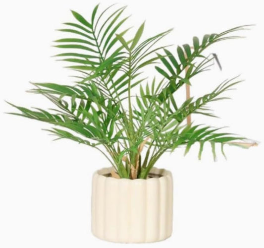 Artificial Areca Palm Plant in Pot, Faux Tropical Palm Tree with Cream Ceramic Planter, Indoor Home Office Decor
