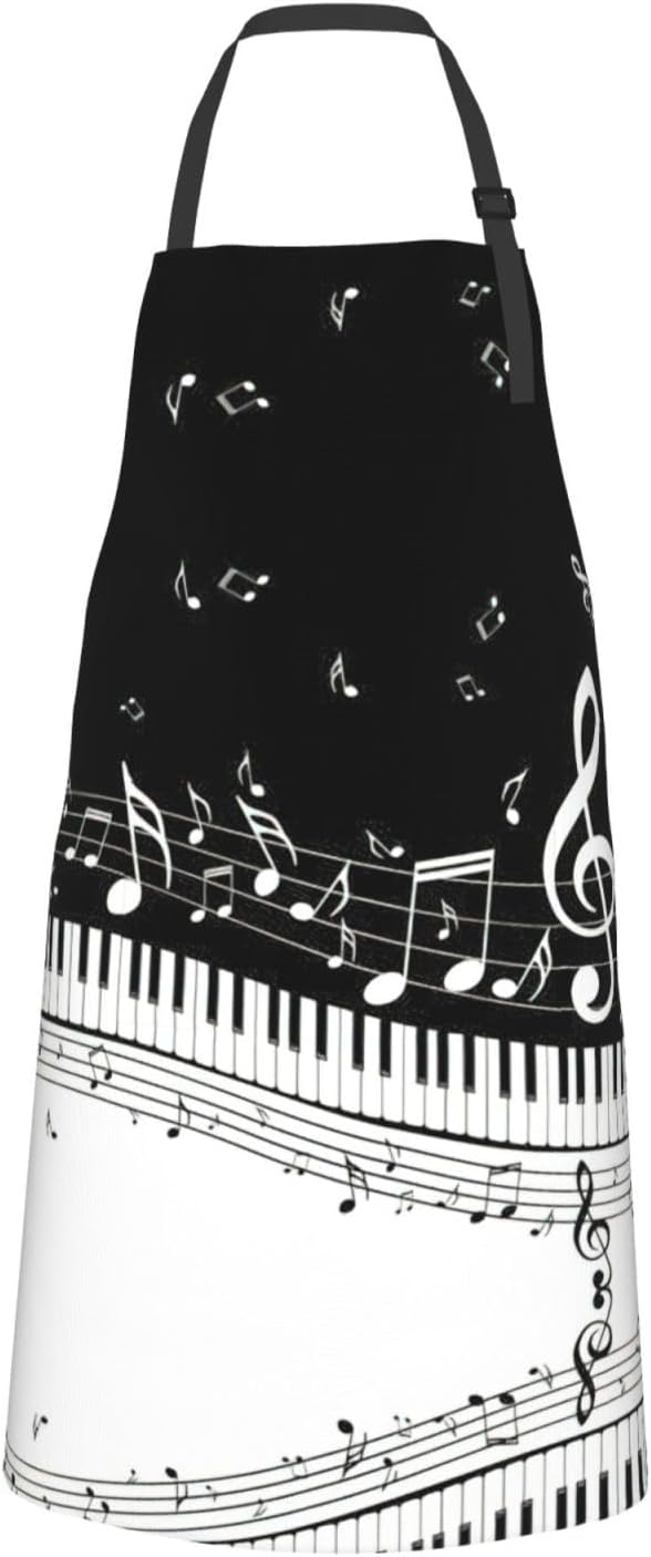 Piano Keys with Musical Notes Print Laundry apron 28x33 In Waterproof Kitchen Apron with Pockets for Cooking Baking