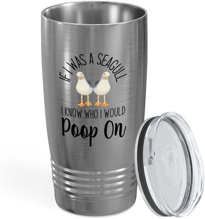 Bird Lover Silver Edition Viking Tumbler 20oz - Seagull Poop on - Hummingbird Nest Cage Parrot Dad Gardening Outdoor Birdwatcher Feeder