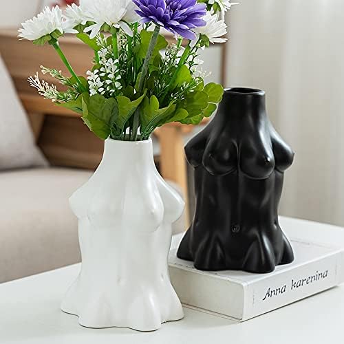 Female Body Vase, Ceramic Body Vase, Unique Boob Planter, Body Vase Female Form, Women Bust Planter,Table Decor Modern Flower Vase for Home Office Shops 5.51 * 6.69 inches (Large White)