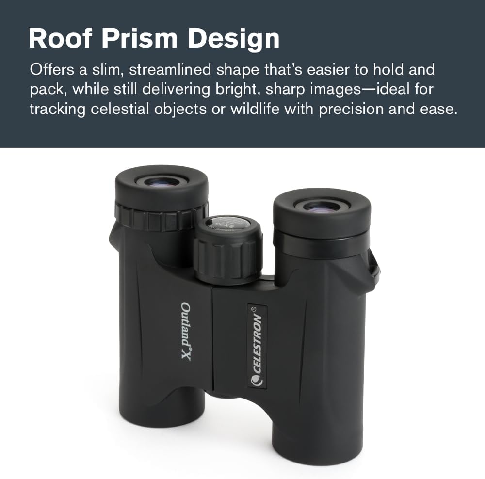 Celestron - Outland X 8x25 Binoculars – Ideal for Birding and Outdoors – 25mm Objective Lenses – Wide 8.2° Field of View – BaK-4 Prisms – Multi-Coated – Waterproof and Fogproof