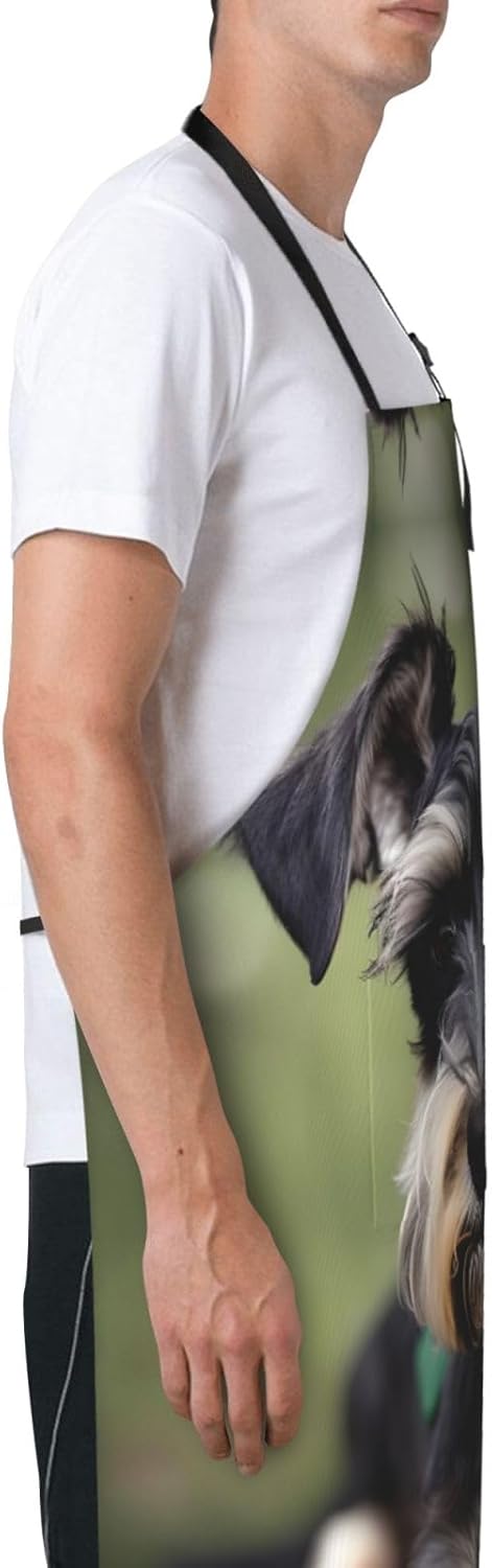adorable schnauzer Print Laundry apron 28x33 In Waterproof Kitchen Apron with Pockets for Cooking Baking