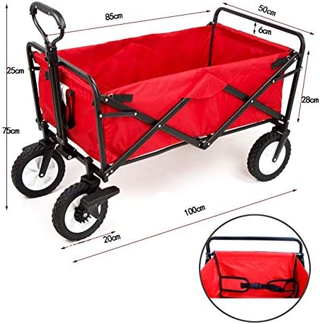 Folding Wagon Folding Wagon Aluminium Capacity 80 kg Portable Garden Cart with 4 Wheels and Steel Brakes Trolley (Navy)
