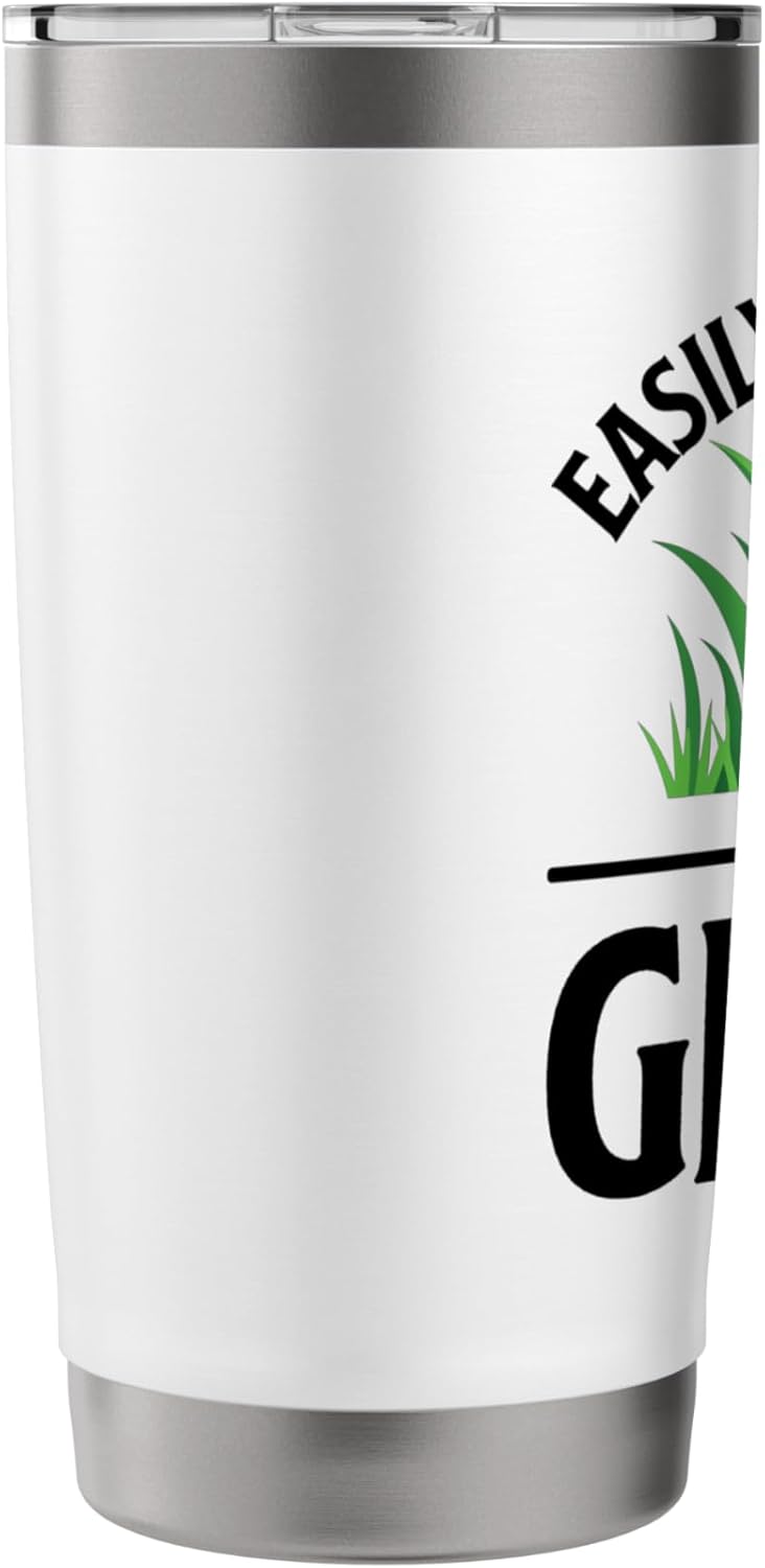 Funny Lawn Care Easily Distracted By Grass For Men Women Stainless Steel Insulated Tumbler