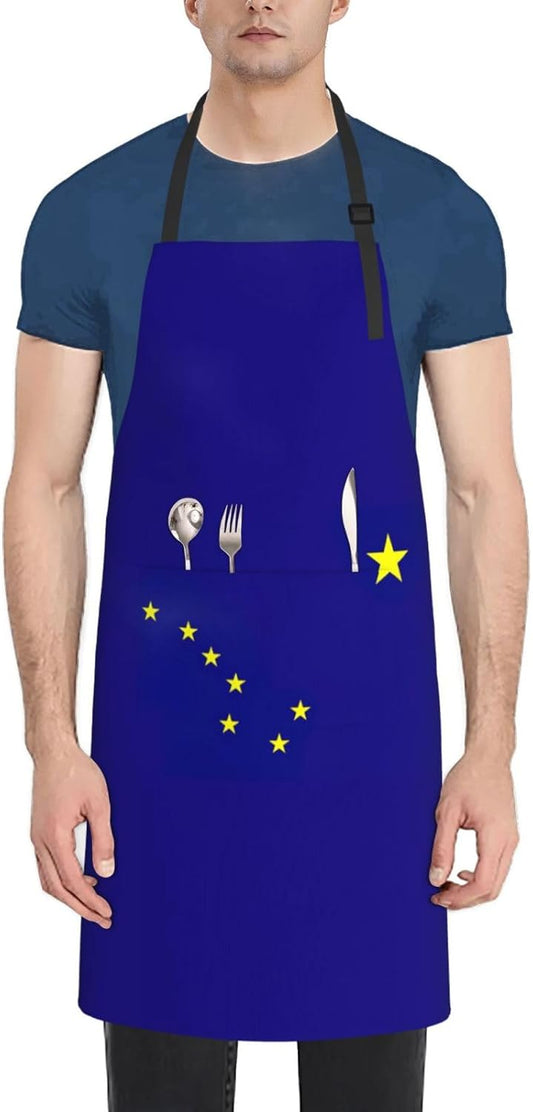 Alaska state flag print Waterproof chef's apron with pocket apron for kitchen cooking baking barbecue and gardening