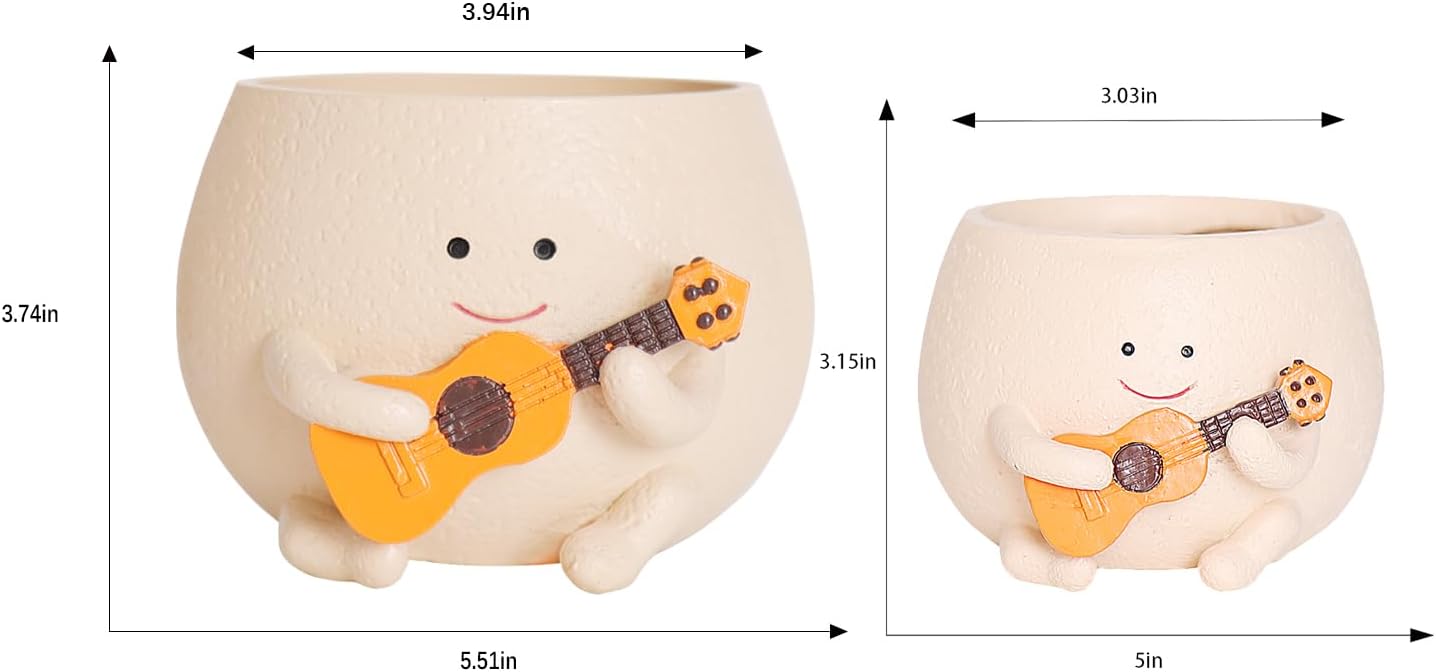 Smily Face Planter Pot with Drainage Hole Cute Resin Head Planters for