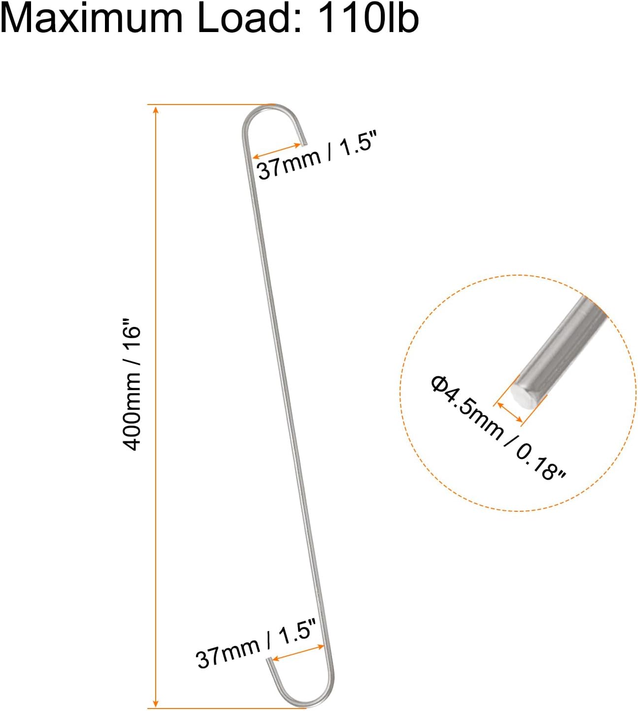 HARFINGTON 4pcs Long S Hooks 16 Inch Extra Long Metal S-Shaped Hanging Hooks High Manganese Steel S Hanger Storage Organizing Tool for Kitchen Garden Bathroom Garage Closet, Silver