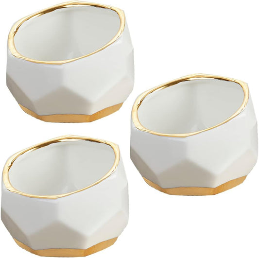 Kate Aspen Geometric Ceramic Planters, Mini Decorative Bowls (Set of 3) Small- Succulent Pots, Modern Decor, Shelf Decor, Desk, Table Décor, White