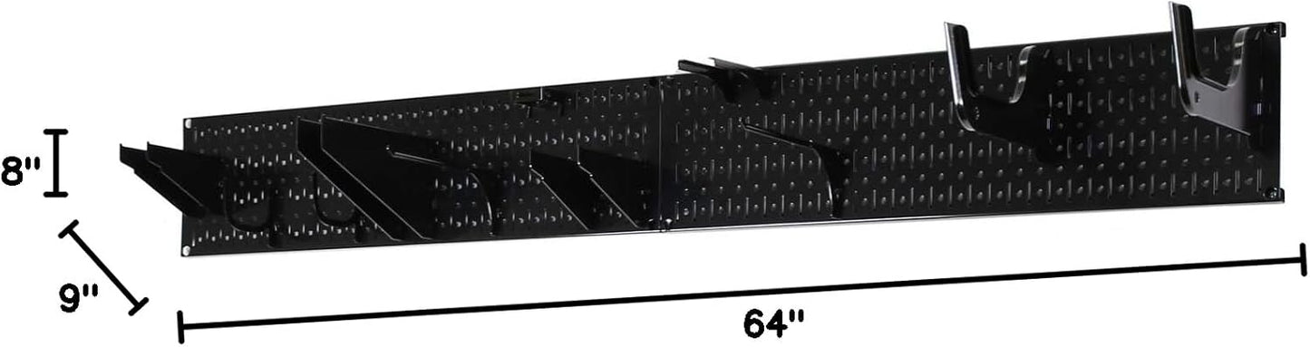 Wall Control Garage Storage Rack Lawn & Garden Tool Organization Wall Mount Organizer - Easy to Install 64" Wide Heavy Duty Metal Pegboard Set (Black Pegboard)