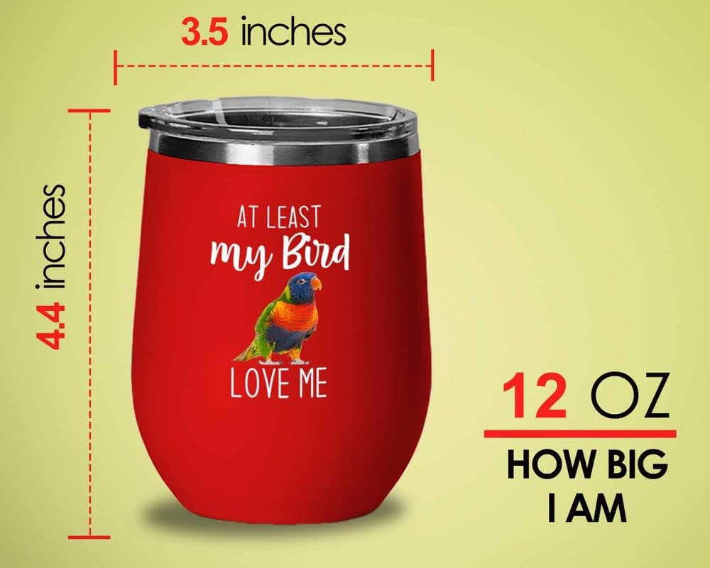 Bird Lover Red Edition Wine Tumbler 12oz - Bird loves me - Hummingbird Nest Cage Parrot Dad Gardening Outdoor Birdwatcher Feeder