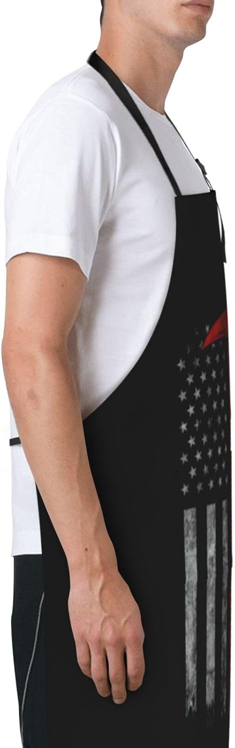 Firefighter Axe Red Line Flag print Waterproof apron with pocket adjustable cooking apron for adult kitchen bibs to bake