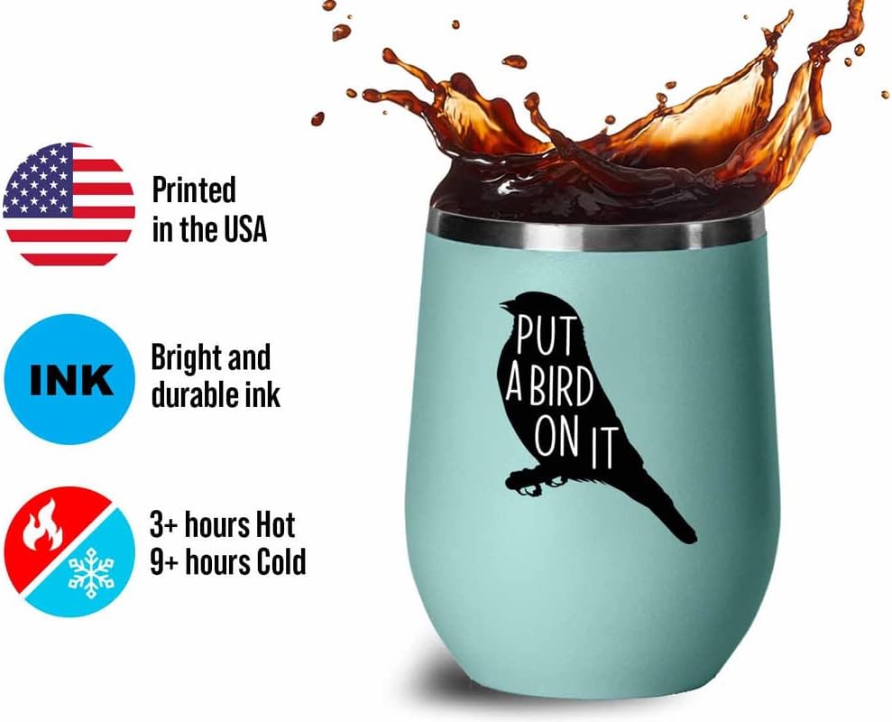 Bird Lover Teal Edition Wine Tumbler 12oz - Put a bird on it - Hummingbird Nest Cage Parrot Dad Gardening Outdoor Birdwatcher Feeder