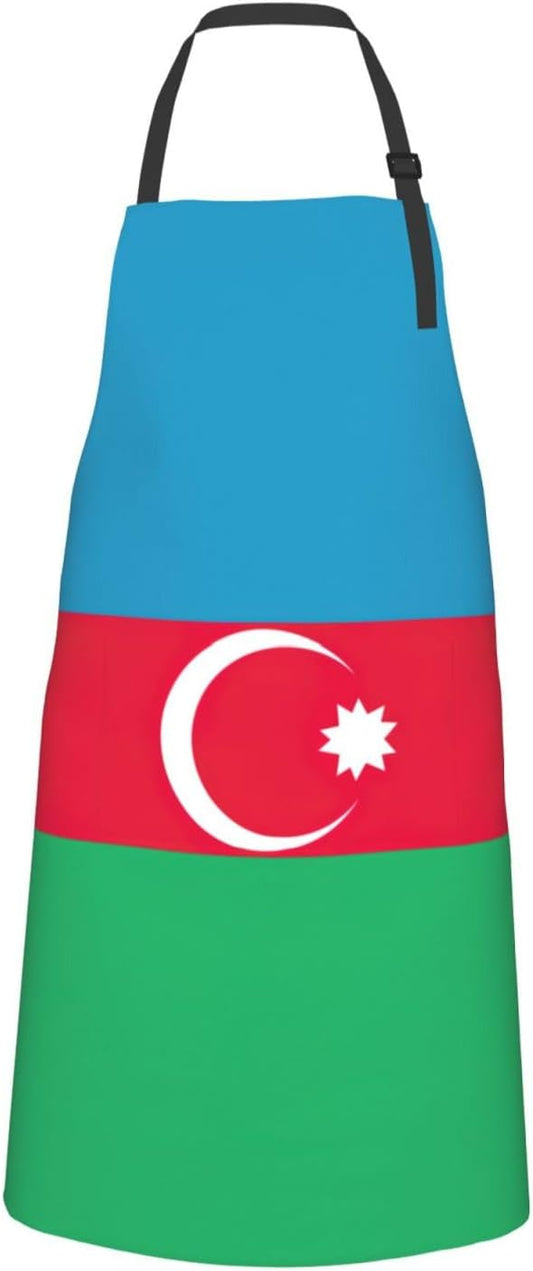 Flag of Azerbaijan print Waterproof chef's apron with pocket apron for kitchen cooking baking barbecue and gardening