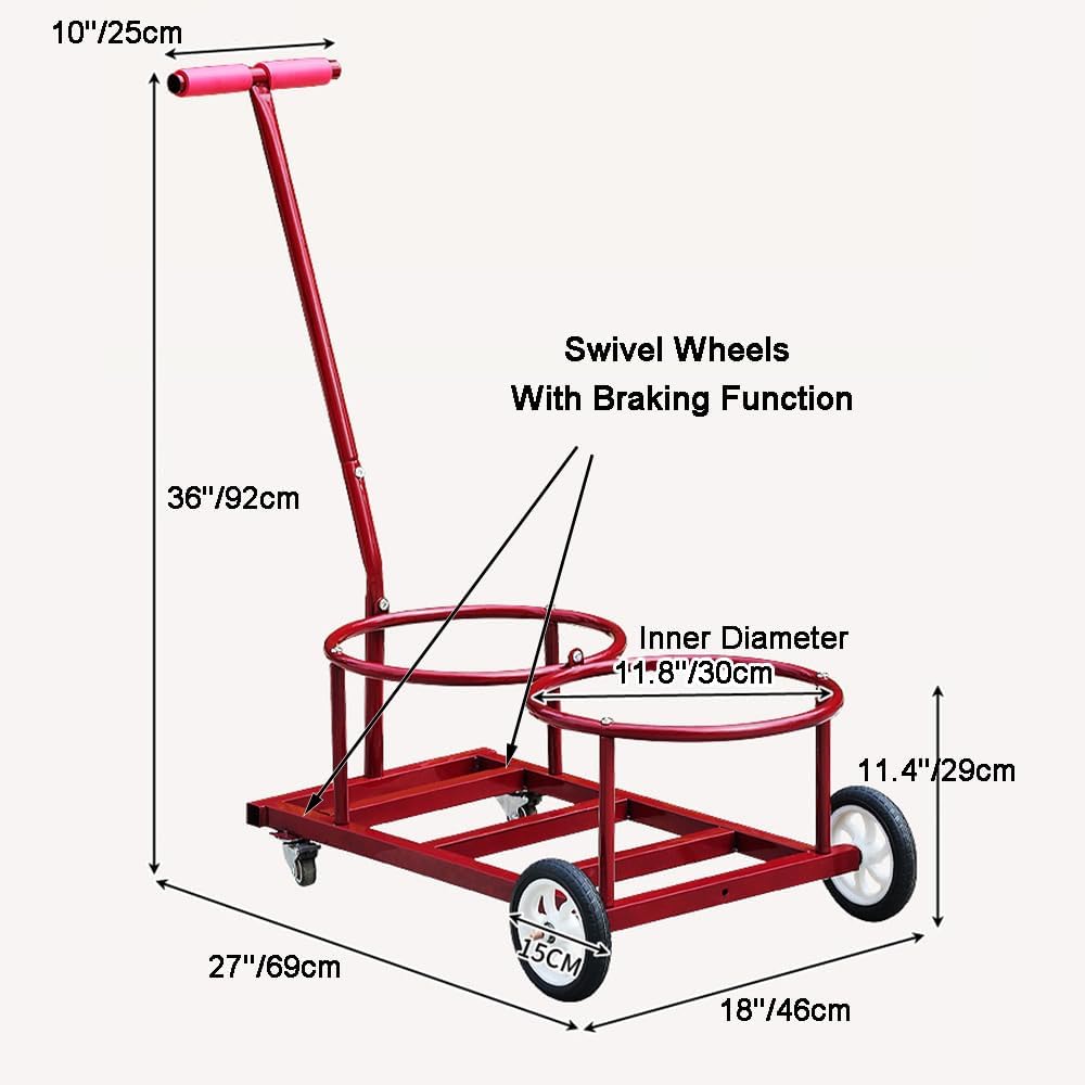 Dual-Bucket Heavy-Duty Hand Truck, Bucket Cart, Garbage Cart, Gas Bottle Transporter, 4-Wheel Braked Trolley with 400LB Capacity, Ideal for Outdoor, Garden, Home, and Industrial Use (red)