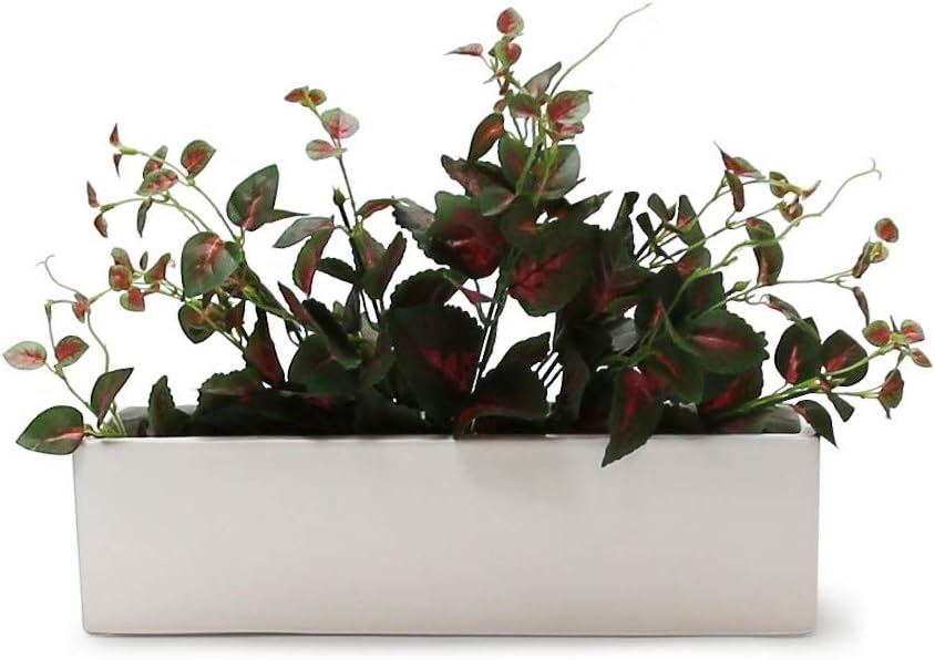 WGVI Long Rectangle Ceramic Planter Vase in White 14" x 4" x 4"H, Rectangular Box Block Terrarium Pot, Flower Arrangement, Tabletop Centerpiece, Home Decor Organization Storage Container, 1 Pc.