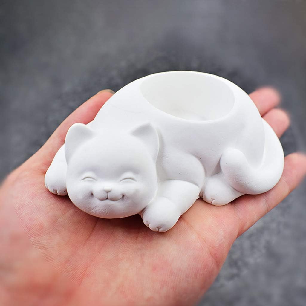 angwang Mold,Cat Shape Silicone Flower Pot Mold DIY Cactus Succulent P