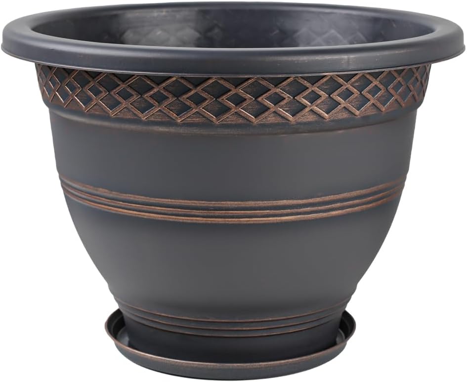 10 Inch 4 Pack Plant Pots, Plastic Flower Pot for Indoor & Outdoor wit
