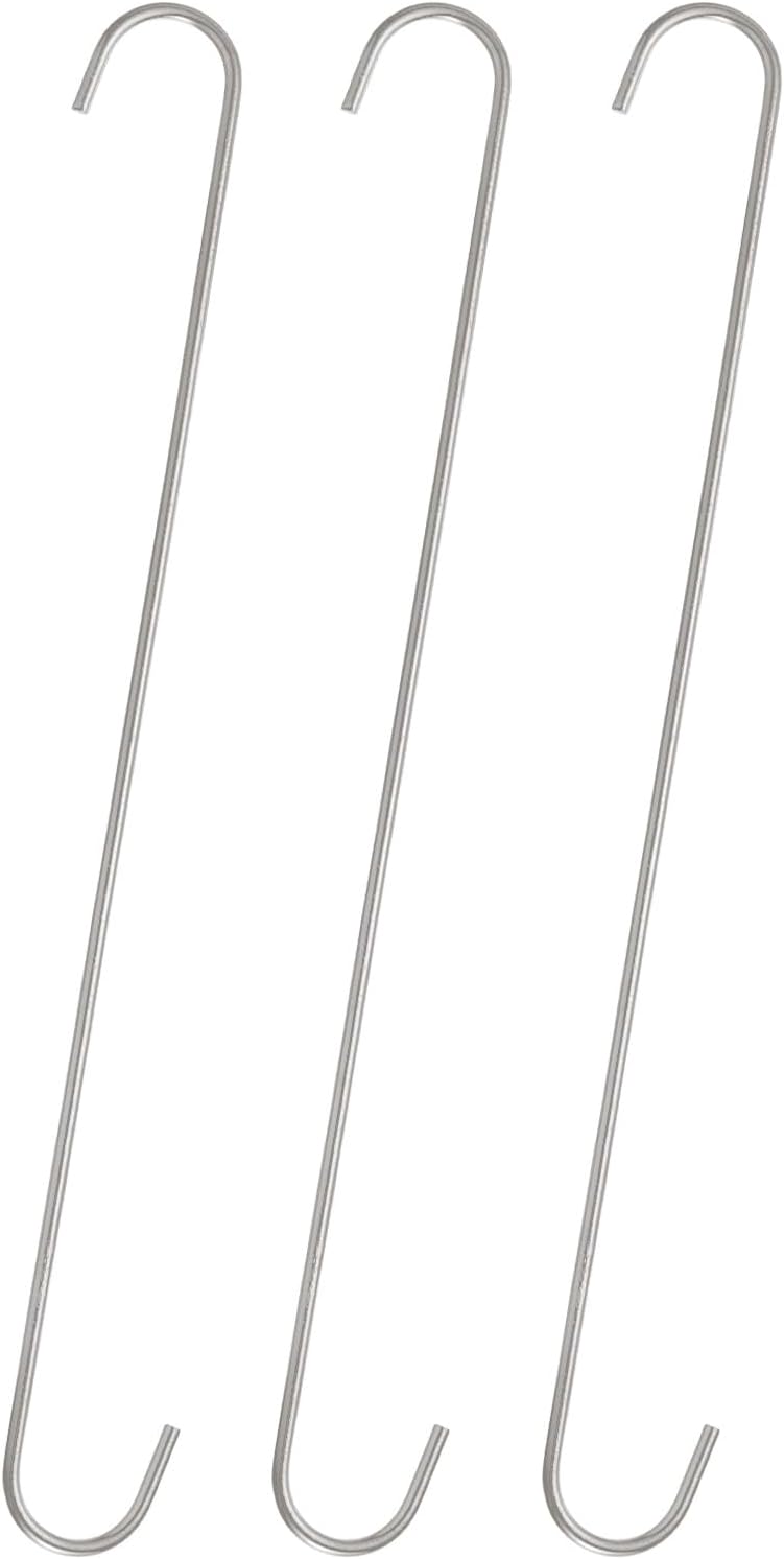 HARFINGTON 3pcs Long S Hooks 16 Inch Extra Long Metal S-Shaped Hanging Hooks High Manganese Steel S Hanger Storage Organizing Tool for Kitchen Garden Bathroom Garage Closet, Silver
