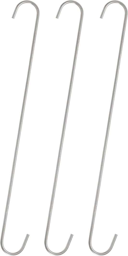 HARFINGTON 3pcs Long S Hooks 16 Inch Extra Long Metal S-Shaped Hanging Hooks High Manganese Steel S Hanger Storage Organizing Tool for Kitchen Garden Bathroom Garage Closet, Silver