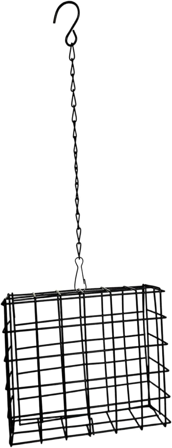 Hanging Suet Bird Feeder, Square Wire Mesh Cage with Chain, 12x4.5x13.8cm Metal Outdoor Garden Feeder for Wild Birds for Balcony Garden Yard Patio Outdoor Outside