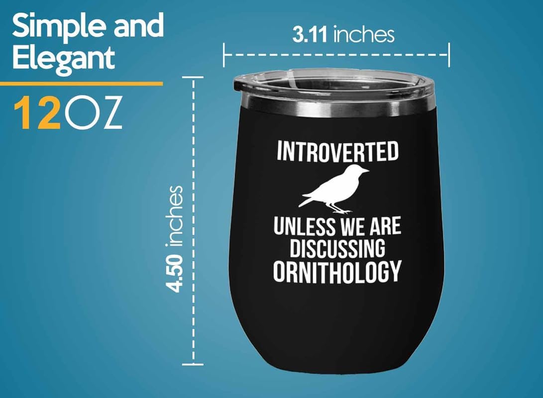 Birding Black Edition Wine Tumbler 12oz - Introverted unless - Bird Fe