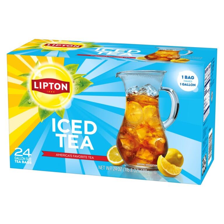 Lipton Unsweetened Iced Tea Bags, Gallon-Sized Zero Calories, 24 Total Tea Bags