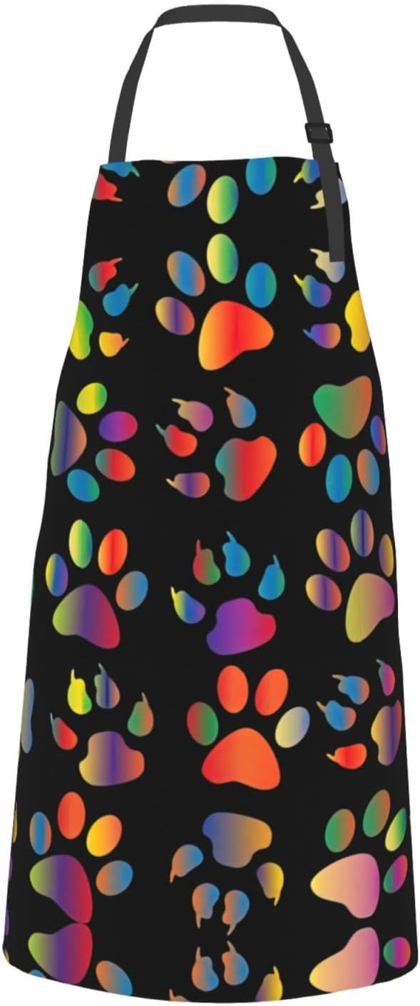 colorful dog paw Print 28x33 In Adult Kitchen Apron with Pockets Versatile Chef Smock for Cooking Baking