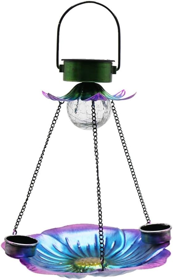 Bird Feeder Outdoor Hanging Bird Feeders Solar Flower LED Bird Feeder with Drinking Cup for Wild Bird Yard Decoration