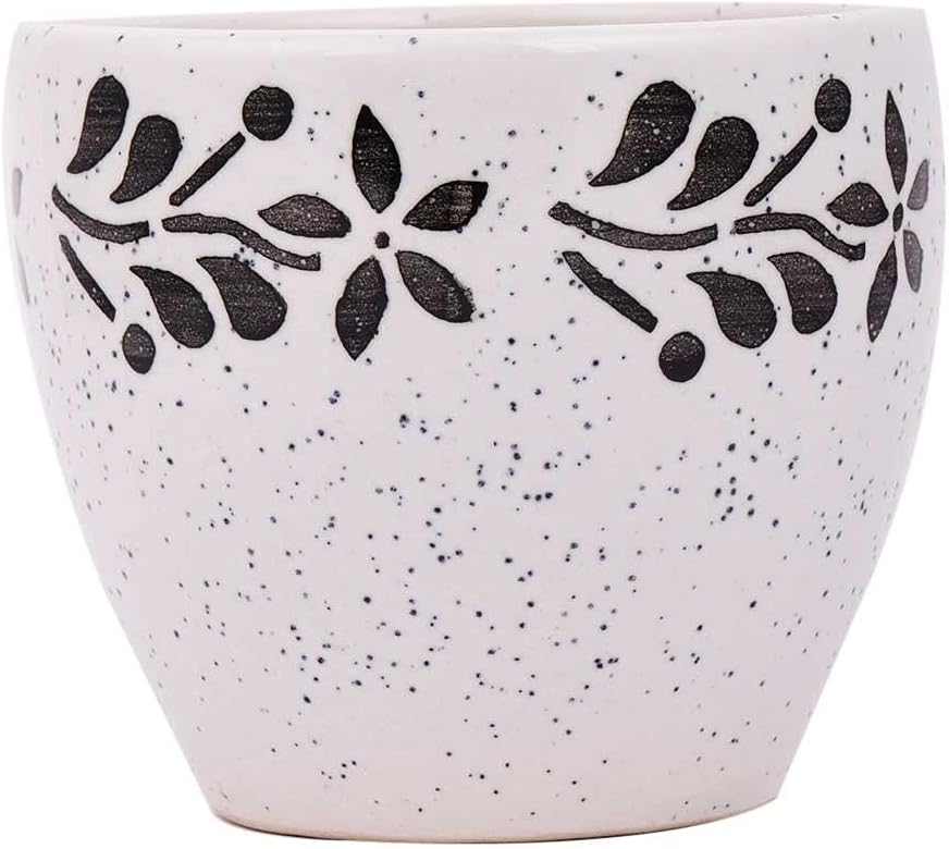 Indian Shelf Handmade Ceramic White Fresh Pot Hand Painted Floral Bord