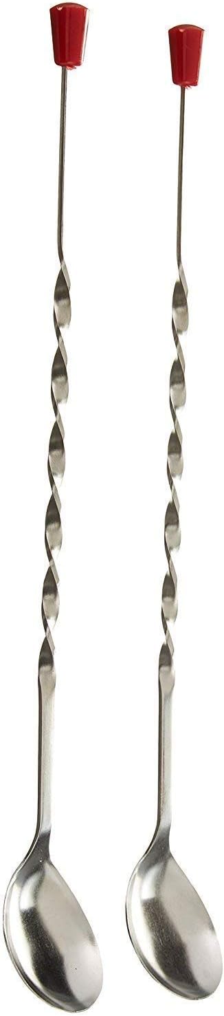 Stainless Steel Bar Tool | Bar Accessories | 11 inches Curvy Design with red or Multi Colour knob bar Cocktail Spoon | Bar Spoon | Long Spoon | Cocktail Mixer | Set of 2 Pieces
