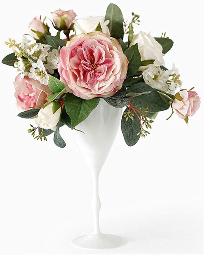 Artificial Flower and Tall Stand Vase Set Rose Simulation Flower,DIY Fake Flowers in A Vase for Home Wedding Party Garden Decoration