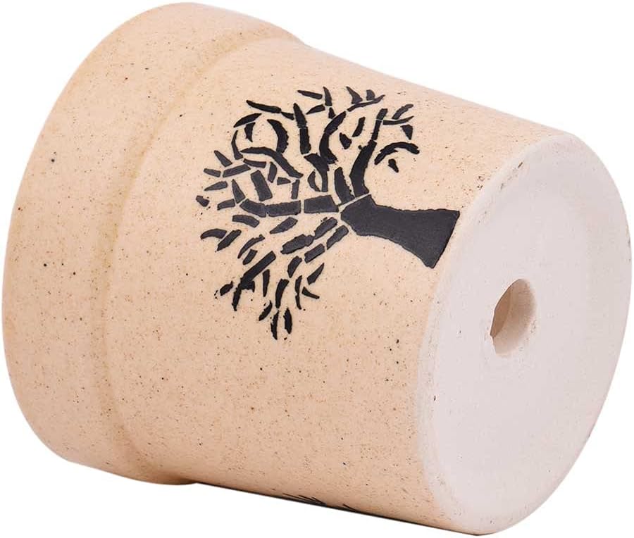 Indian Shelf Handmade Ceramic Beige Hand Painted Tree Pot Pack of 1 Po