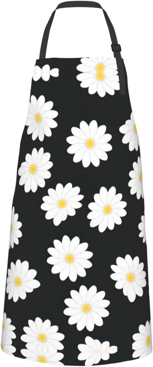 White Daisy 2 Print Laundry apron 28x33 In Waterproof Kitchen Apron with Pockets for Cooking Baking