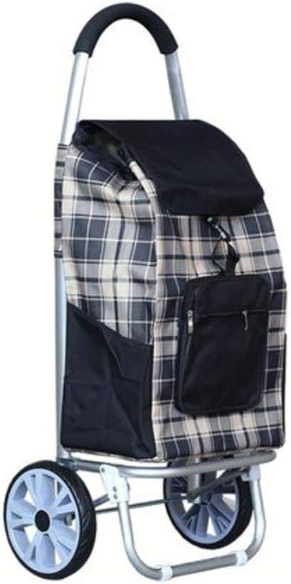 Shopping Tote Cart, Shopping Trolley, Foldable Grocery Cart, Folding Laundry, Pull Cart with Wheels, Fabric Bag, Aluminum Frame(D)