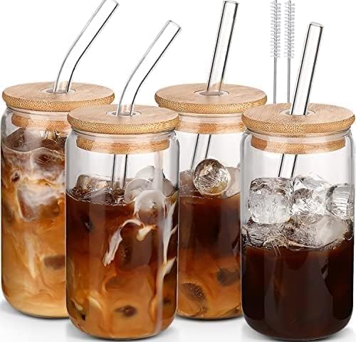 DWTS DANWEITESI Glass Cups with Lids and Straws 4 pcs,16oz Drinking Gl
