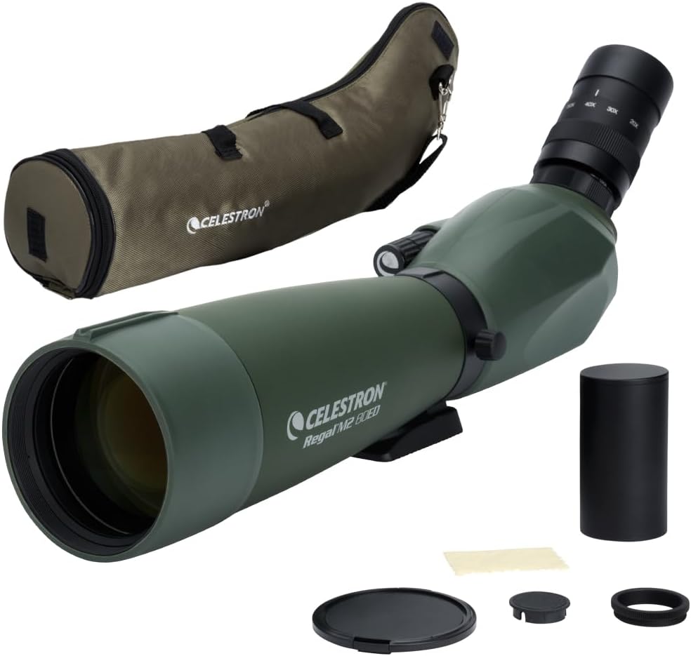 Celestron – Regal M2 80ED Spotting Scope – ED Glass for Birding and Outdoor Activities – Phase and Dielectric Coated BaK-4 Prism – Fully Multi-Coated Optics – Dual Focus – 20-60x Zoom Eyepiece