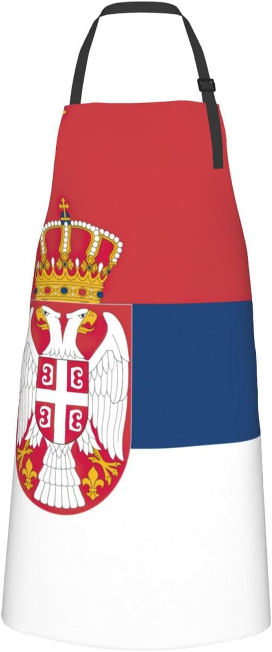 Flag of Serbia print Waterproof chef's apron with pocket apron for kitchen cooking baking barbecue and gardening