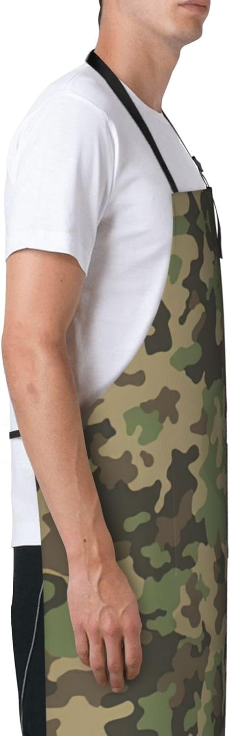 Green camo print Waterproof apron with pocket adjustable cooking apron for adult kitchen bibs to bake