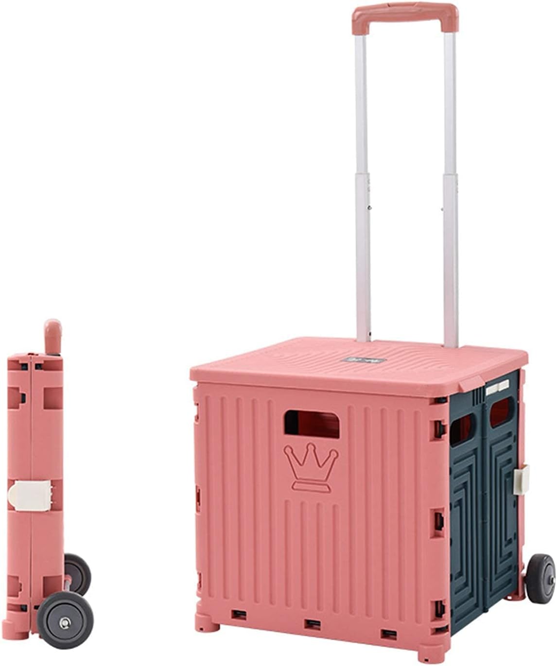 Folding Hand Truck Carts Wagons Cart Shopping Picnic Cart Camping Portable Trolley Climb Stairs Portable Folding Trolley (Color : Pink Size : One Szie) (Red One Szie) (Pink One Szie)